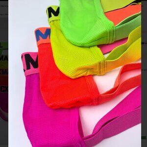 4pcs Mens Semi-Sheer Mesh Thong Briefs - Nylon Fabric, Medium Stretch LARGE